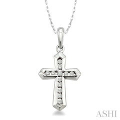 1/10 Ctw Round Cut Diamond Cross Pendant in 10K White Gold with Chain 1/10 Ctw Round Cut Diamond Cross Pendant in 10K White Gold with Chain