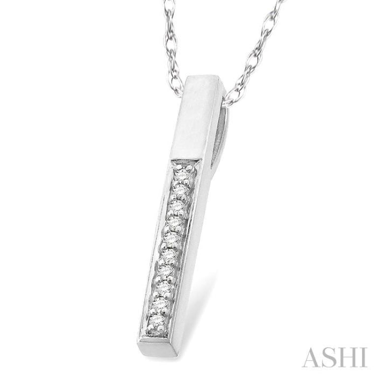 1/10 Ctw Round Cut Diamond Stick Pendant in 10K White Gold with Chain 1/10 Ctw Round Cut Diamond Stick Pendant in 10K White Gold with Chain