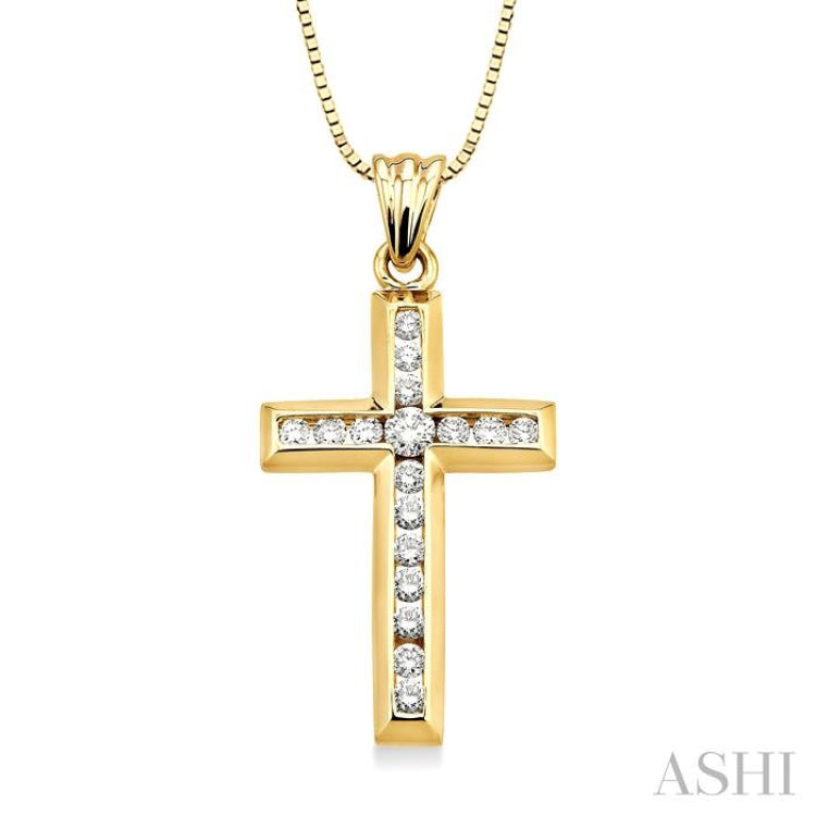 1/2 Ctw Round Cut Diamond Cross Pendant in 10K Yellow Gold with Chain 1/2 Ctw Round Cut Diamond Cross Pendant in 10K Yellow Gold with Chain