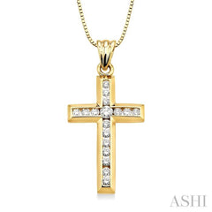 1/2 Ctw Round Cut Diamond Cross Pendant in 10K Yellow Gold with Chain 1/2 Ctw Round Cut Diamond Cross Pendant in 10K Yellow Gold with Chain