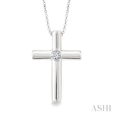1/50 Ctw Round Cut Diamond Cross Pendant with Chain in Sterling Silver