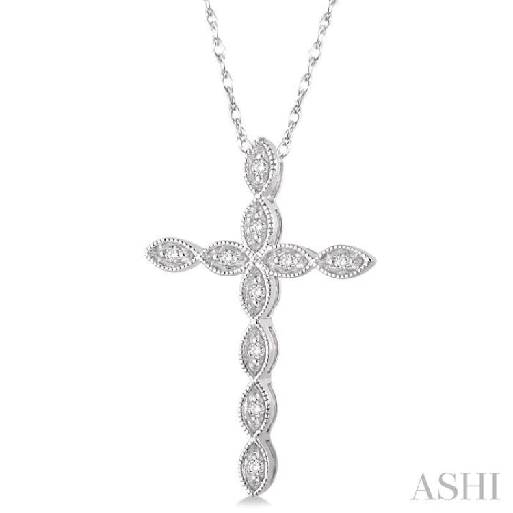 1/10 Ctw Round Cut Diamond Cross Pendant in 10K White Gold with Chain 1/10 Ctw Round Cut Diamond Cross Pendant in 10K White Gold with Chain