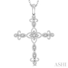1/10 Ctw Marquise & Floral Lattice Cross Round Cut Diamond Pendant With Link Chain in 10K White Gold 1/10 Ctw Marquise & Floral Lattice Cross Round Cut Diamond Pendant With Link Chain in 10K White Gold