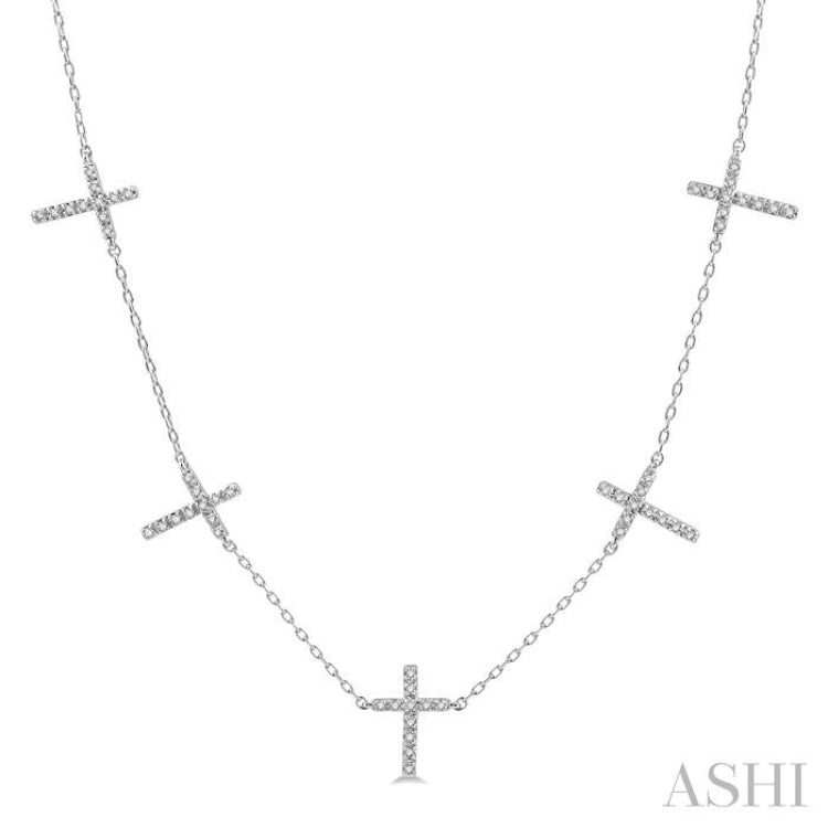 1/6 Ctw Five Cross Charm Station Necklace in 10K White Gold 1/6 Ctw Five Cross Charm Station Necklace in 10K White Gold
