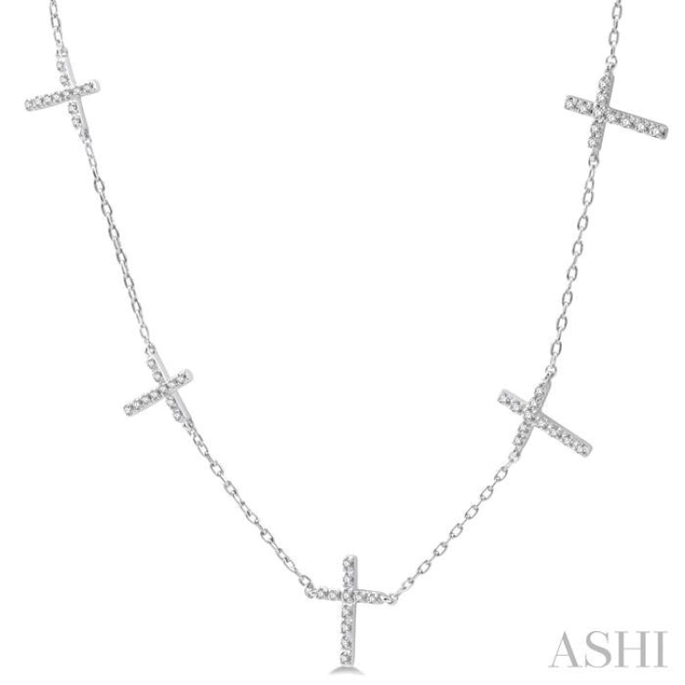 1/6 Ctw Five Cross Charm Station Necklace in 10K White Gold 1/6 Ctw Five Cross Charm Station Necklace in 10K White Gold