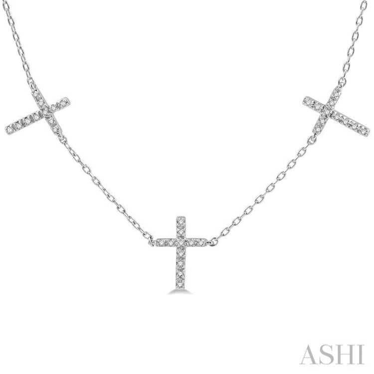 1/6 Ctw Five Cross Charm Station Necklace in 10K White Gold 1/6 Ctw Five Cross Charm Station Necklace in 10K White Gold