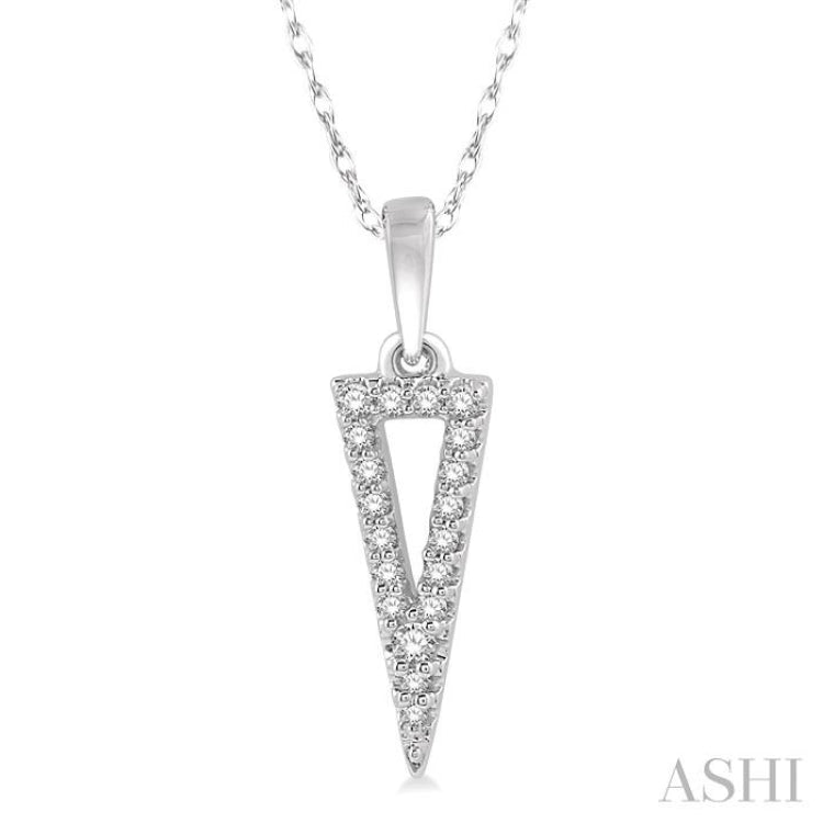 1/10 Ctw Hollow Center Inverted Triangle Round Cut Diamond Pendant With Chain in 10K White Gold 1/10 Ctw Hollow Center Inverted Triangle Round Cut Diamond Pendant With Chain in 10K White Gold
