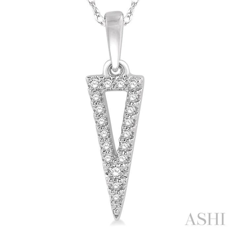 1/10 Ctw Hollow Center Inverted Triangle Round Cut Diamond Pendant With Chain in 10K White Gold 1/10 Ctw Hollow Center Inverted Triangle Round Cut Diamond Pendant With Chain in 10K White Gold