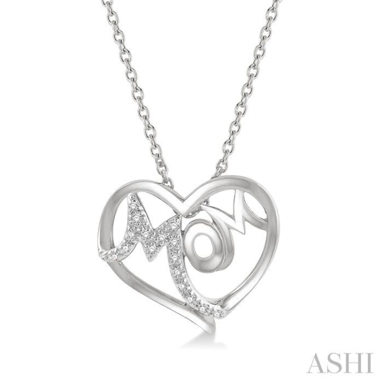 1/20 Ctw MOM Round Cut Diamond Heart Pendant With Chain in 10K White Gold 1/20 Ctw MOM Round Cut Diamond Heart Pendant With Chain in 10K White Gold