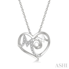 1/20 Ctw MOM Round Cut Diamond Heart Pendant With Chain in 10K White Gold 1/20 Ctw MOM Round Cut Diamond Heart Pendant With Chain in 10K White Gold
