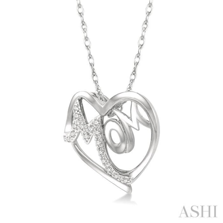 1/20 Ctw MOM Round Cut Diamond Heart Pendant With Chain in 10K White Gold 1/20 Ctw MOM Round Cut Diamond Heart Pendant With Chain in 10K White Gold