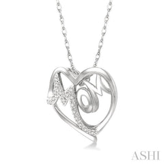 1/20 Ctw MOM Round Cut Diamond Heart Pendant With Chain in 10K White Gold 1/20 Ctw MOM Round Cut Diamond Heart Pendant With Chain in 10K White Gold
