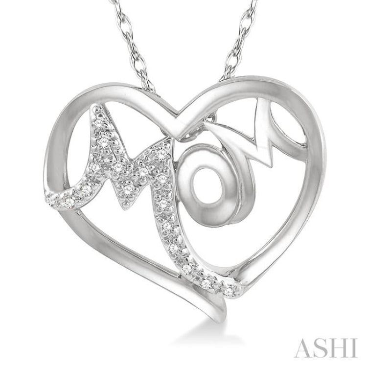 1/20 Ctw MOM Round Cut Diamond Heart Pendant With Chain in 10K White Gold 1/20 Ctw MOM Round Cut Diamond Heart Pendant With Chain in 10K White Gold