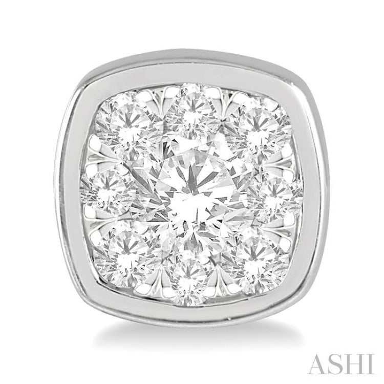1/3 Ctw Cushion Shape Round Cut Diamond Lovebright Bezel Stud Earring in 14K White Gold 1/3 Ctw Cushion Shape Round Cut Diamond Lovebright Bezel Stud Earring in 14K White Gold