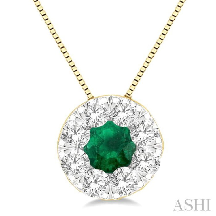 3.8 MM Emerald and 1/3 Ctw Round Cut Lovebright Diamond Precious Pendant With Chain in 14K Yellow and White Gold 3.8 MM Emerald and 1/3 Ctw Round Cut Lovebright Diamond Precious Pendant With Chain in 14K Yellow and White Gold