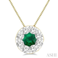 3.8 MM Emerald and 1/3 Ctw Round Cut Lovebright Diamond Precious Pendant With Chain in 14K Yellow and White Gold 3.8 MM Emerald and 1/3 Ctw Round Cut Lovebright Diamond Precious Pendant With Chain in 14K Yellow and White Gold