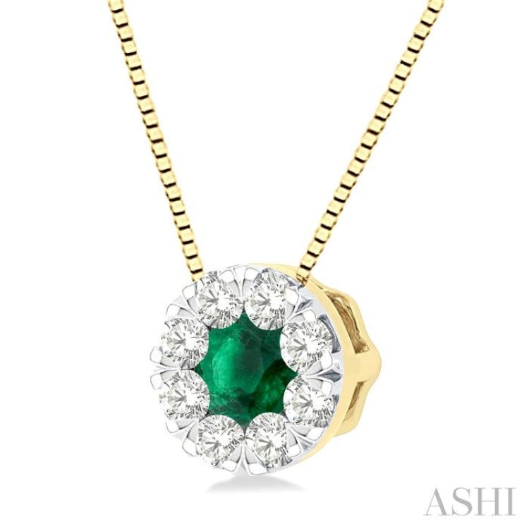 3.8 MM Emerald and 1/3 Ctw Round Cut Lovebright Diamond Precious Pendant With Chain in 14K Yellow and White Gold 3.8 MM Emerald and 1/3 Ctw Round Cut Lovebright Diamond Precious Pendant With Chain in 14K Yellow and White Gold