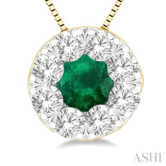 3.8 MM Emerald and 1/3 Ctw Round Cut Lovebright Diamond Precious Pendant With Chain in 14K Yellow and White Gold 3.8 MM Emerald and 1/3 Ctw Round Cut Lovebright Diamond Precious Pendant With Chain in 14K Yellow and White Gold
