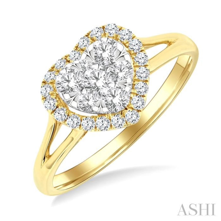 1/2 Ctw Heart Shape Lovebright Round Cut Diamond Engagement Ring in 14K Yellow & White gold 1/2 Ctw Heart Shape Lovebright Round Cut Diamond Engagement Ring in 14K Yellow & White gold