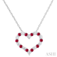 1.4 MM Round Cut Ruby and 1/8 Ctw Open Heart Round Cut Diamond Precious Fashion Pendant With Chain in 14K White Gold 1.4 MM Round Cut Ruby and 1/8 Ctw Open Heart Round Cut Diamond Precious Fashion Pendant With Chain in 14K White Gold