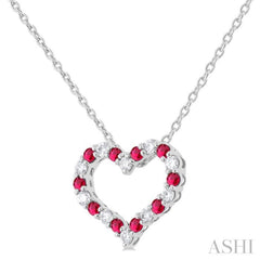 1.4 MM Round Cut Ruby and 1/8 Ctw Open Heart Round Cut Diamond Precious Fashion Pendant With Chain in 14K White Gold 1.4 MM Round Cut Ruby and 1/8 Ctw Open Heart Round Cut Diamond Precious Fashion Pendant With Chain in 14K White Gold