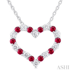 1.4 MM Round Cut Ruby and 1/8 Ctw Open Heart Round Cut Diamond Precious Fashion Pendant With Chain in 14K White Gold 1.4 MM Round Cut Ruby and 1/8 Ctw Open Heart Round Cut Diamond Precious Fashion Pendant With Chain in 14K White Gold