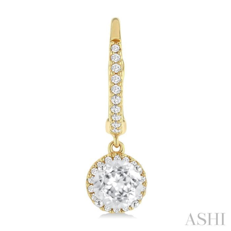 4 MM White Topaz and 1/5 Ctw Round Cut Diamond Semi-Precious Fashion Hoop Earrings in 14K Yellow and White Gold 4 MM White Topaz and 1/5 Ctw Round Cut Diamond Semi-Precious Fashion Hoop Earrings in 14K Yellow and White Gold