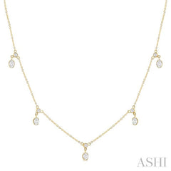 5/8 Ctw Dangle Oval and Round Cut Diamond Station Necklace in 14K Yellow Gold 5/8 Ctw Dangle Oval and Round Cut Diamond Station Necklace in 14K Yellow Gold
