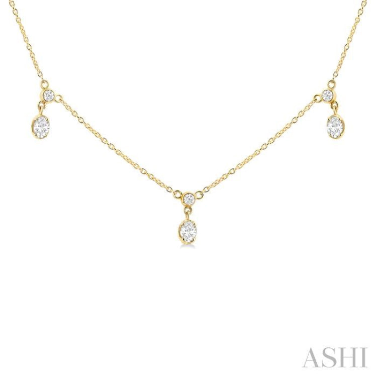 5/8 Ctw Dangle Oval and Round Cut Diamond Station Necklace in 14K Yellow Gold 5/8 Ctw Dangle Oval and Round Cut Diamond Station Necklace in 14K Yellow Gold