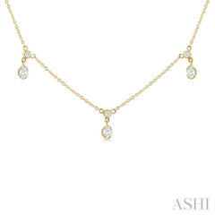 5/8 Ctw Dangle Oval and Round Cut Diamond Station Necklace in 14K Yellow Gold 5/8 Ctw Dangle Oval and Round Cut Diamond Station Necklace in 14K Yellow Gold