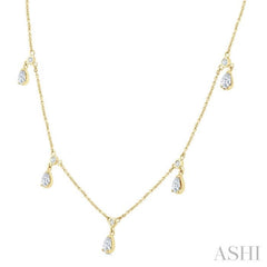 5/8 Ctw Dangle Pear and Round Cut Diamond Station Necklace in 14K Yellow Gold 5/8 Ctw Dangle Pear and Round Cut Diamond Station Necklace in 14K Yellow Gold