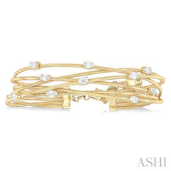 1 1/2 Ctw Criss-Cross Mixed Diamond Cut Fashion Spring Bangle in 14K Yellow Gold 1 1/2 Ctw Criss-Cross Mixed Diamond Cut Fashion Spring Bangle in 14K Yellow Gold