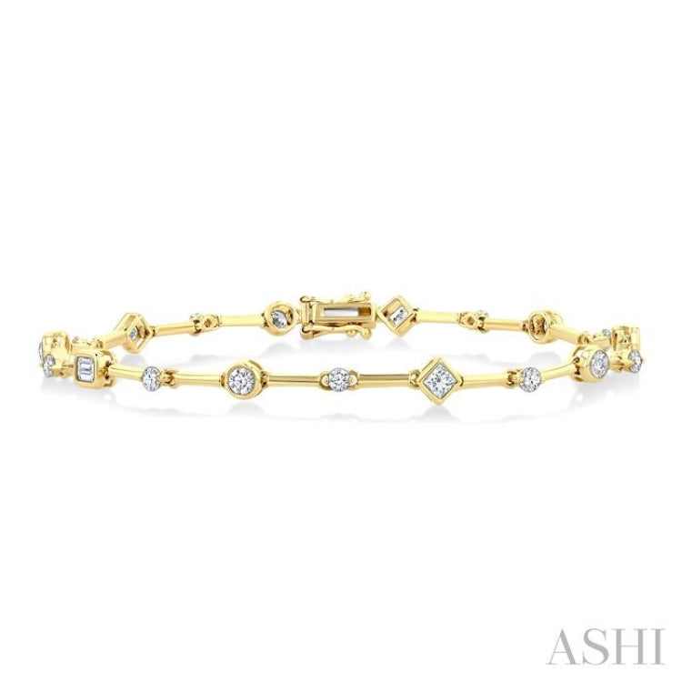1 1/5 Ctw Mixed Diamond Cut Bar Link Bracelet in 14K Yellow Gold 1 1/5 Ctw Mixed Diamond Cut Bar Link Bracelet in 14K Yellow Gold