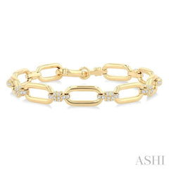 1 1/10 Ctw Round Cut Diamond Paper Clip Link Fashion Bracelet in 14K Yellow Gold 1 1/10 Ctw Round Cut Diamond Paper Clip Link Fashion Bracelet in 14K Yellow Gold