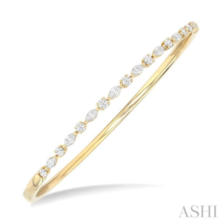 1 Ctw Marquise and Round Cut Diamond Fashion Bangle in 14K Yellow Gold 1 Ctw Marquise and Round Cut Diamond Fashion Bangle in 14K Yellow Gold