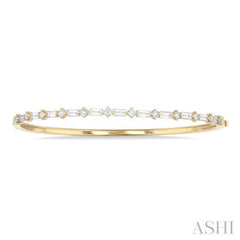 1 1/4 Ctw Baguette and Round Cut Diamond Fashion Bangle in 14K Yellow Gold 1 1/4 Ctw Baguette and Round Cut Diamond Fashion Bangle in 14K Yellow Gold