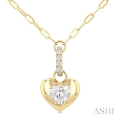 1/4 Ctw Dome Heart and Round Cut Diamond Fashion Pendant With Paper Clip Chain in 14K Yellow Gold 1/4 Ctw Dome Heart and Round Cut Diamond Fashion Pendant With Paper Clip Chain in 14K Yellow Gold