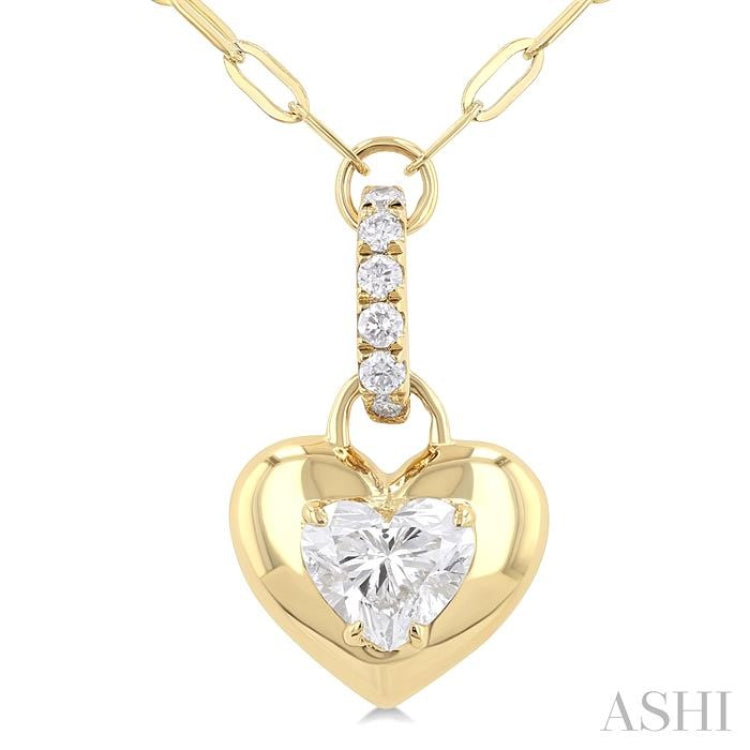 1/4 Ctw Dome Heart and Round Cut Diamond Fashion Pendant With Paper Clip Chain in 14K Yellow Gold 1/4 Ctw Dome Heart and Round Cut Diamond Fashion Pendant With Paper Clip Chain in 14K Yellow Gold