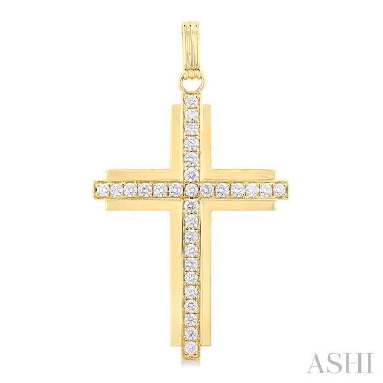 2 Ctw Round Cut Diamond Cross Pendant in 14K Yellow Gold 2 Ctw Round Cut Diamond Cross Pendant in 14K Yellow Gold