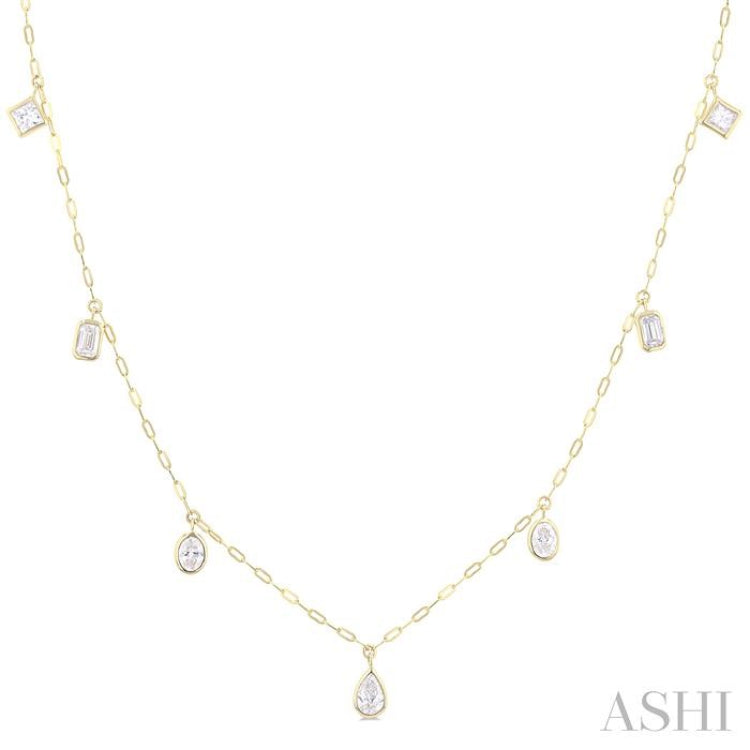 1 1/5 Ctw Bezel Set Mixed Diamond Cut Station Necklace in 14K Yellow Gold 1 1/5 Ctw Bezel Set Mixed Diamond Cut Station Necklace in 14K Yellow Gold
