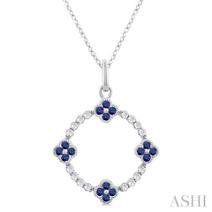 1.25 MM Clover Circle Sapphire and 1/8 Ctw Round Cut Diamond Precious Pendant With Chain in 10K White Gold 1.25 MM Clover Circle Sapphire and 1/8 Ctw Round Cut Diamond Precious Pendant With Chain in 10K White Gold