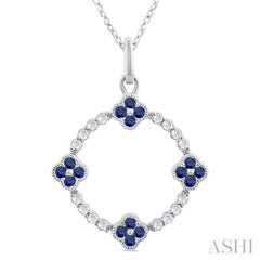 1.25 MM Clover Circle Sapphire and 1/8 Ctw Round Cut Diamond Precious Pendant With Chain in 10K White Gold 1.25 MM Clover Circle Sapphire and 1/8 Ctw Round Cut Diamond Precious Pendant With Chain in 10K White Gold