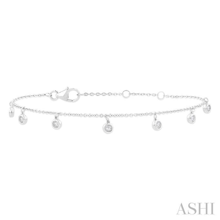 1/10 Ctw Hanging Bezel Set Round Cut Diamond Station Bracelet in 10K White Gold 1/10 Ctw Hanging Bezel Set Round Cut Diamond Station Bracelet in 10K White Gold