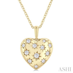 1/6 Ctw Bold Star Engraved Puffed Heart Round Cut Diamond Fashion Pendant With Chain in 10K Yellow Gold 1/6 Ctw Bold Star Engraved Puffed Heart Round Cut Diamond Fashion Pendant With Chain in 10K Yellow Gold