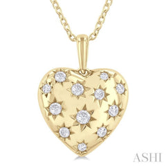 1/6 Ctw Bold Star Engraved Puffed Heart Round Cut Diamond Fashion Pendant With Chain in 10K Yellow Gold 1/6 Ctw Bold Star Engraved Puffed Heart Round Cut Diamond Fashion Pendant With Chain in 10K Yellow Gold