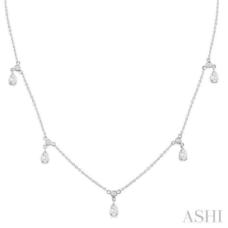 5/8 Ctw Dangle Pear and Round Cut Diamond Station Necklace in 14K White Gold 5/8 Ctw Dangle Pear and Round Cut Diamond Station Necklace in 14K White Gold