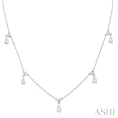 5/8 Ctw Dangle Pear and Round Cut Diamond Station Necklace in 14K White Gold 5/8 Ctw Dangle Pear and Round Cut Diamond Station Necklace in 14K White Gold
