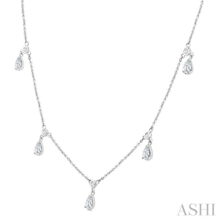 5/8 Ctw Dangle Pear and Round Cut Diamond Station Necklace in 14K White Gold 5/8 Ctw Dangle Pear and Round Cut Diamond Station Necklace in 14K White Gold