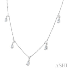 5/8 Ctw Dangle Pear and Round Cut Diamond Station Necklace in 14K White Gold 5/8 Ctw Dangle Pear and Round Cut Diamond Station Necklace in 14K White Gold