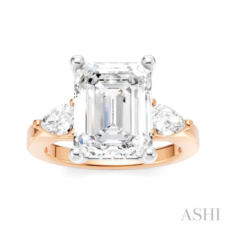 1/2 Ctw Tri-Mount Emerald Shape Center Pear and Round Cut Diamond Semi-Mount Engagement Ring in 14K Rose and White Gold 1/2 Ctw Tri-Mount Emerald Shape Center Pear and Round Cut Diamond Semi-Mount Engagement Ring in 14K Rose and White Gold